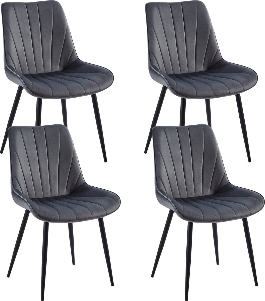 Colenis® - Lesedi Eetkamerstoel - Set Van 4 - Grijs - Fluweel - Velvet - Industrieel