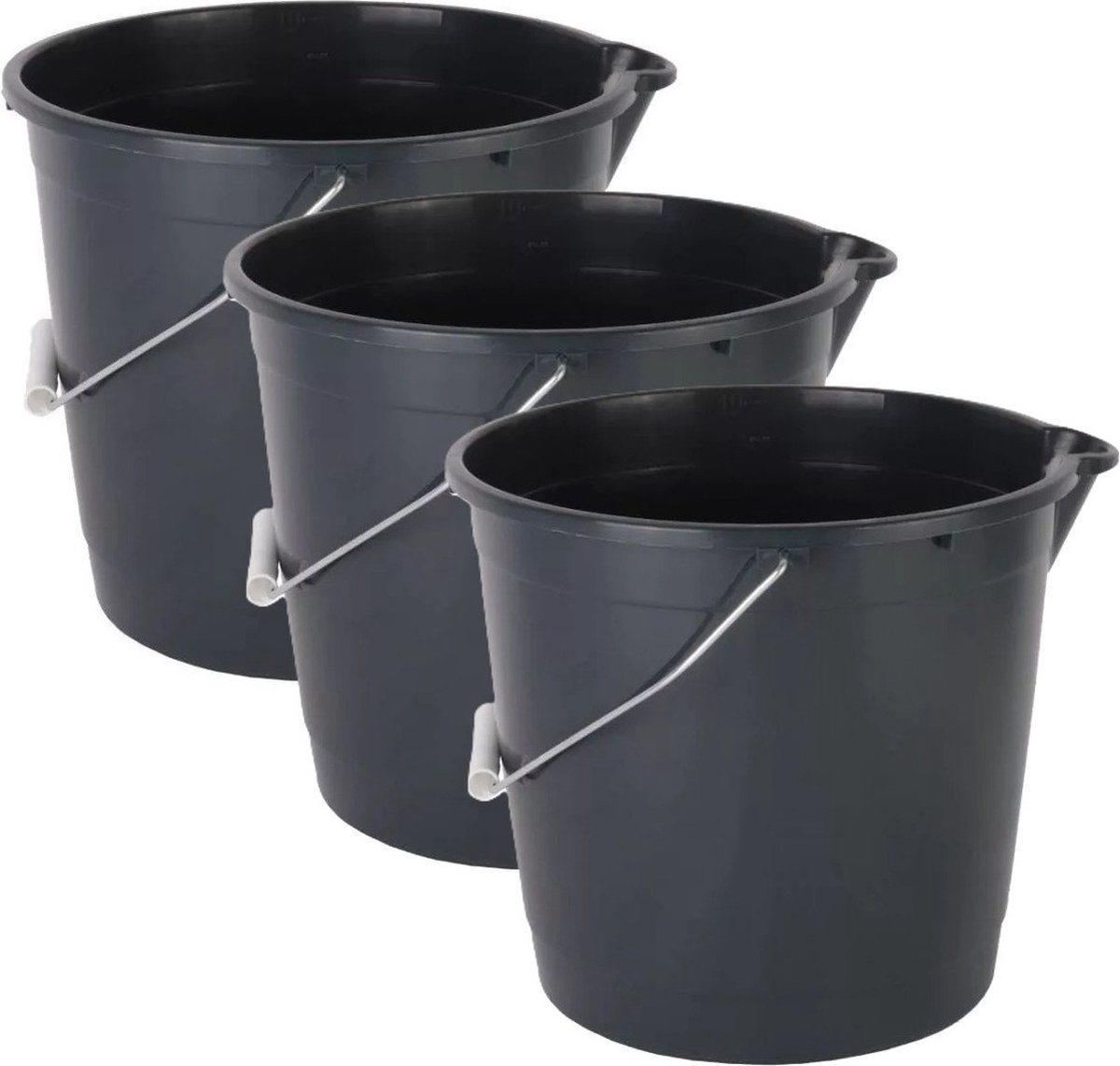 Goedkoopste Talentools Huishoud/schoonmaak emmer met tuit - 3x - 10 liter - zwart - multifuctioneel
