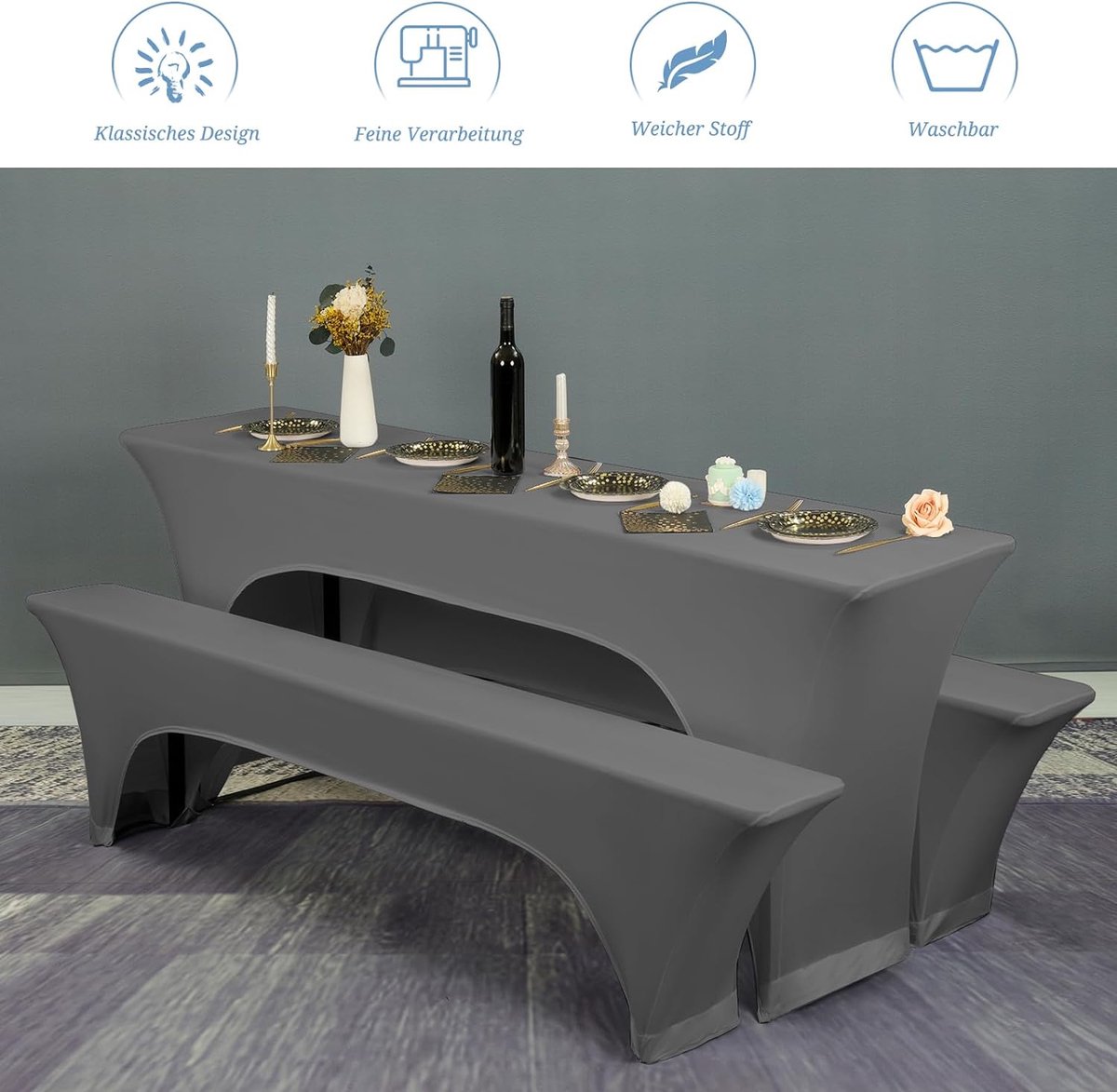 2 Housses élastiques Pour Tabouret à Bière De 220 X 25 X 50 Cm