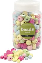 Perles en bois, D: 10-15 mm, taille du trou 3-5 mm, 400 ml, couleurs assorties