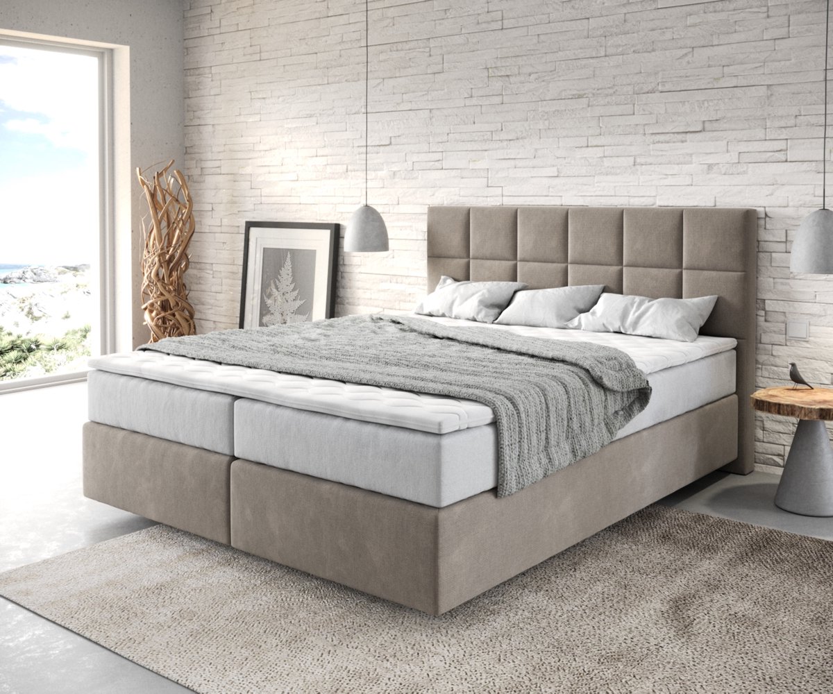 Boxspringbed Dream-Fine Microvezel Beige 160x200 cm met TFK Matras en Visco Topper