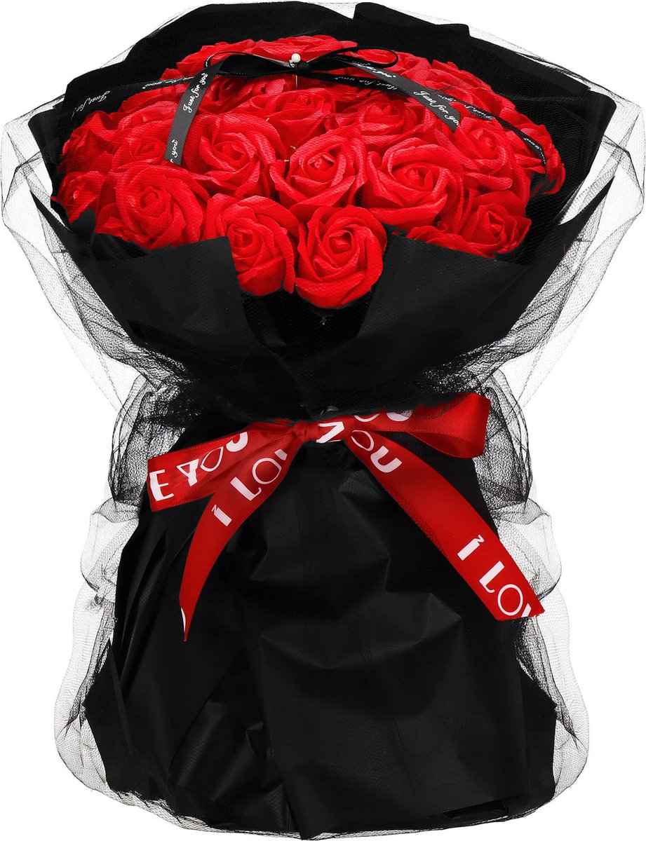 Springos Kunstboeket - Sierboeket - Decoratief - Zeep Rozen - Decoratief - Rood - 32 Stuks - 35 cm