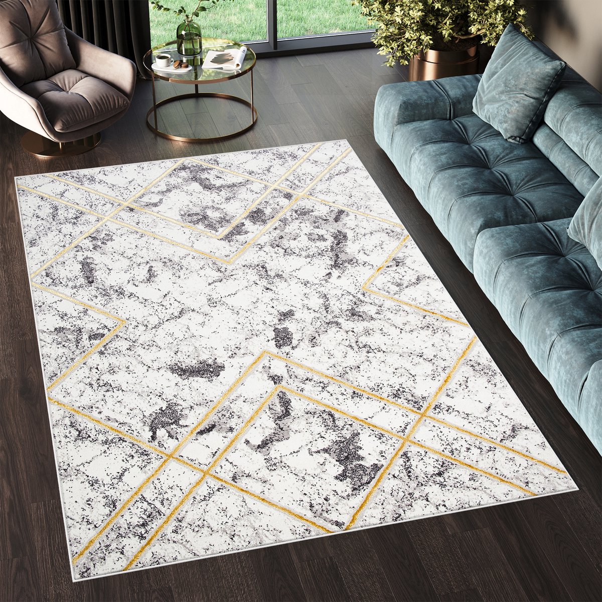 Tapiso Shine Vloerkleed Grijs Tapijt Abstract Modern Maat- 140x200