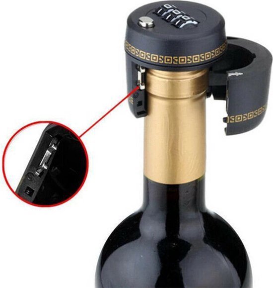 Wijnslot - Flessenslot - Cijferslot - Wijn accessoires - Voor wijnfles - 4,3 cm - Kunststof - Zwart/goud - HordijkProducts