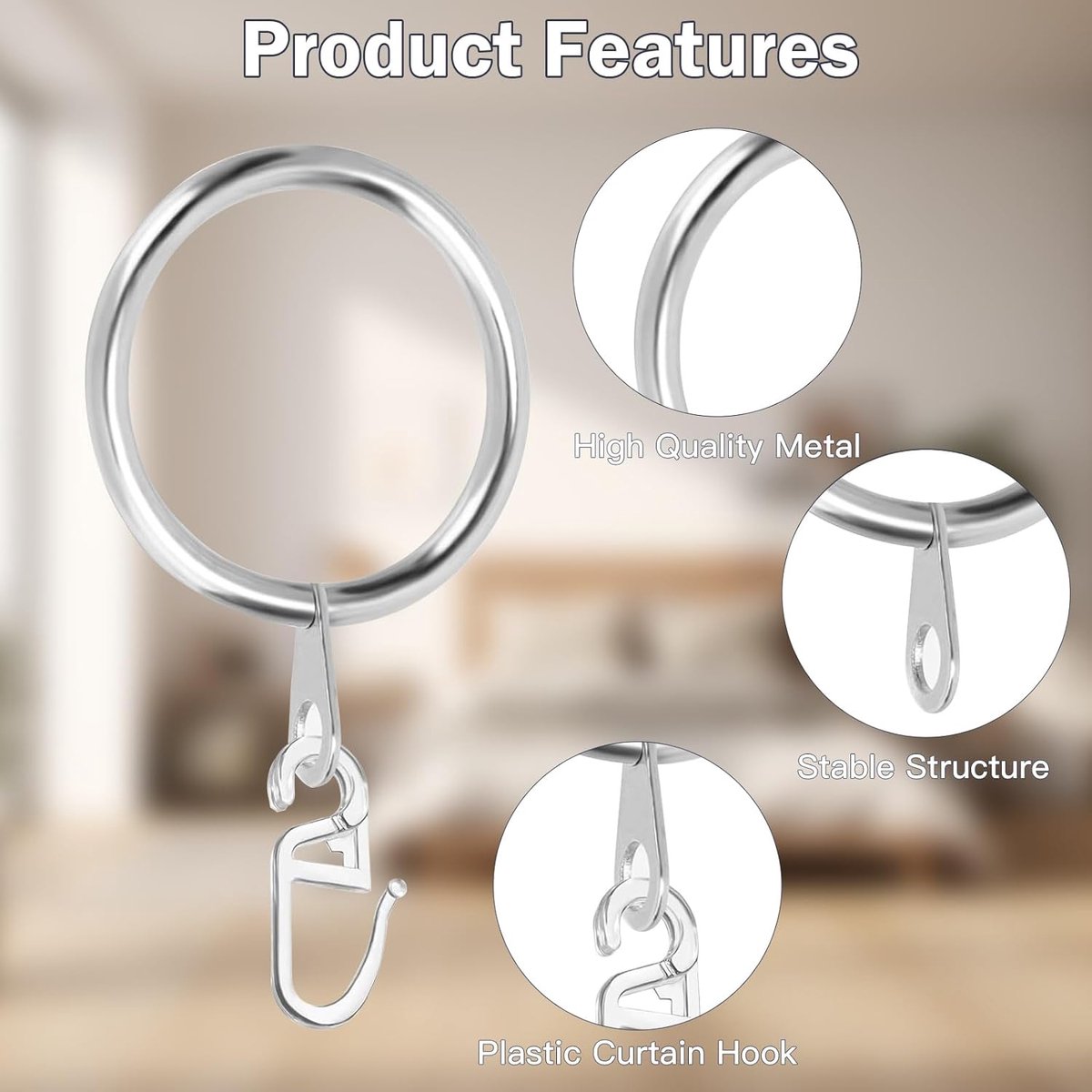 IPEAK Lot De 36 Anneaux De Rideaux En Métal Pour Tringle à