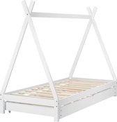 In And OutdoorMatch Kinderbed Michelle - Tipi - Met onderschuifbed - 90x200 cm - Wit - Voor meisjes en jongens