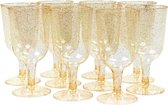 50 Plastic Wijnglazen met Gouden Glitter voor Bruiloften, Verjaardagen, Kerstmis & Feesten, 170ml - Elegant, Herbruikbaar & Stevig