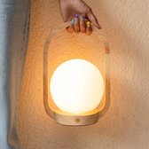 Tavellio Skye Oplaadbare Tafellamp – H27 – Hout en Glas – Tot 80 branduren – Lichtbruin