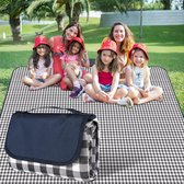Picknickdeken 200 cm x 200 cm waterdicht stranddeken picknickmat wasbaar licht met handvat marineblauw geruit voor wandelen reizen outdoor camping parken