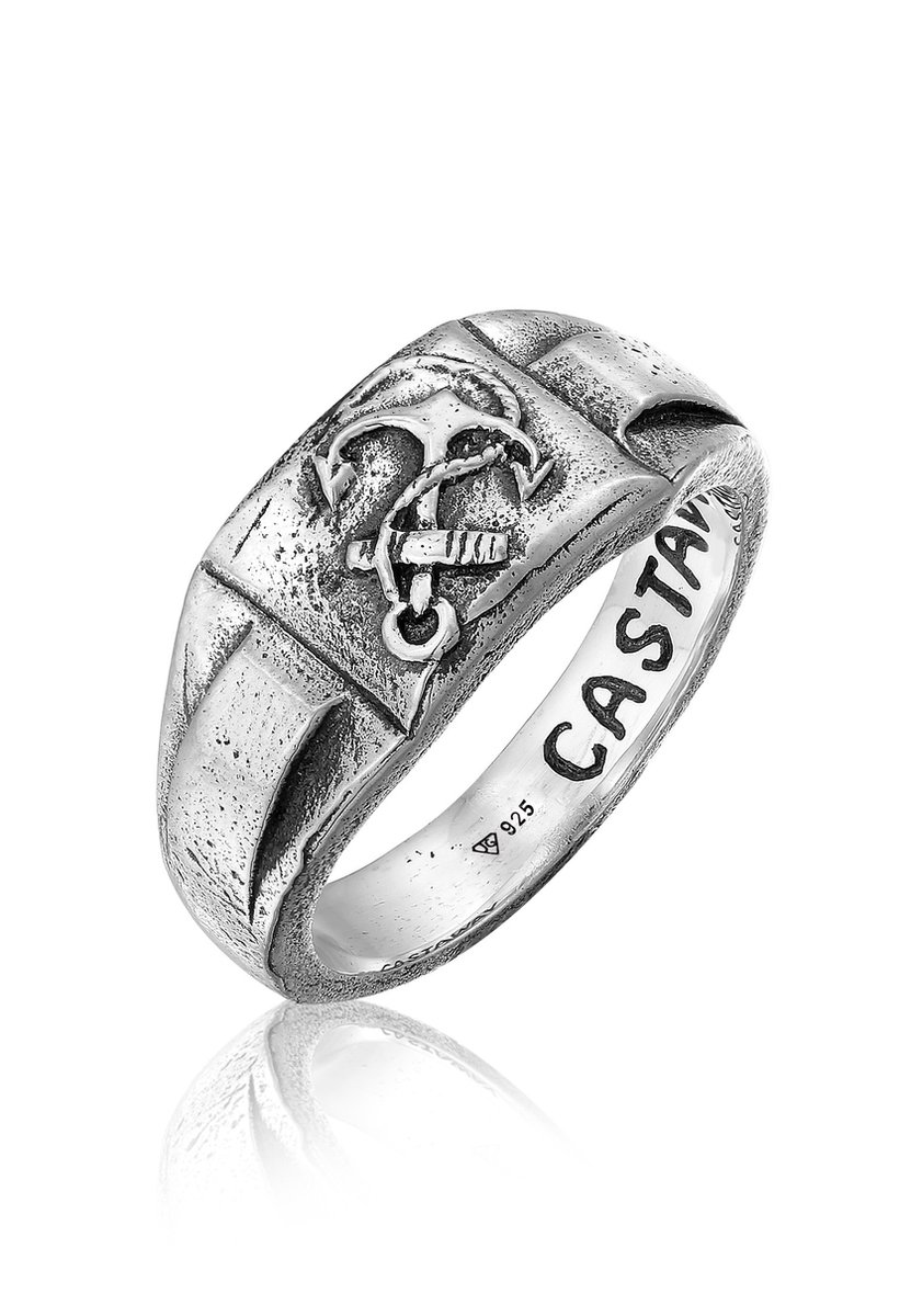 Haze & Glory - Ring - HG HAZE & GLORY - Ring Heren in 925 Sterling Zilver, sieraden mannen, Zilveren ring geoxideerd, Zegelring, Anker, Castaway - Heren