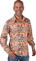 Magic By Freddy's - Hippie Kostuum - Jersey Paisley Overhemd Jaren 70 Man - Oranje - XXL - Carnavalskleding - Verkleedkleding