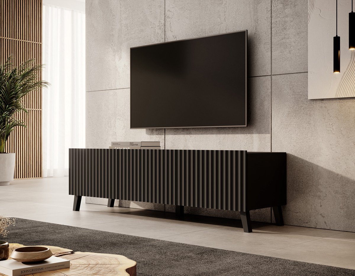 MEUBELLA TV-Meubel Pepinos 2 - Mat zwart - 150 cm