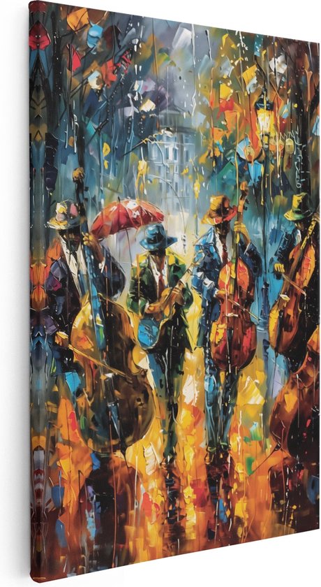 Artaza Canvas Schilderij Kunstwerk van Muzikanten die Muziek Spelen in de Regen - 20x30 - Klein - Foto Op Canvas - Canvas Print