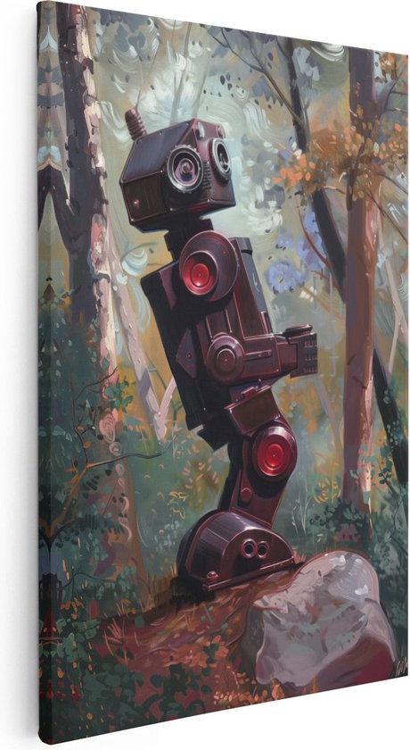 Artaza Canvas Schilderij Robot in het Bos - 20x30 - Klein - Foto Op Canvas - Canvas Print