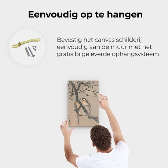Artaza Peinture sur toile Deux Vogels assis sur une branche avec des fleurs – 20 x 30 – Klein – Photo sur toile – Impression sur toile