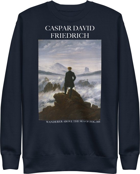 Caspar David Friedrich 'De Wandelaar boven de Nevelzee' ("Wanderer Above the Sea of Fog") Beroemd Schilderij Sweatshirt | Unisex Premium Sweatshirt | Navy Blazer | XXL