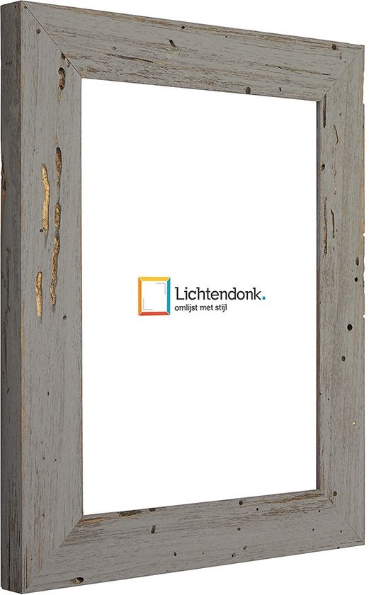 Cadre photo - Cadre photo en bois vieilli Grijs - avec de vrais trous de vers à bois - Format photo 24x30 - Verre antireflet - Art.no. 1009968424301