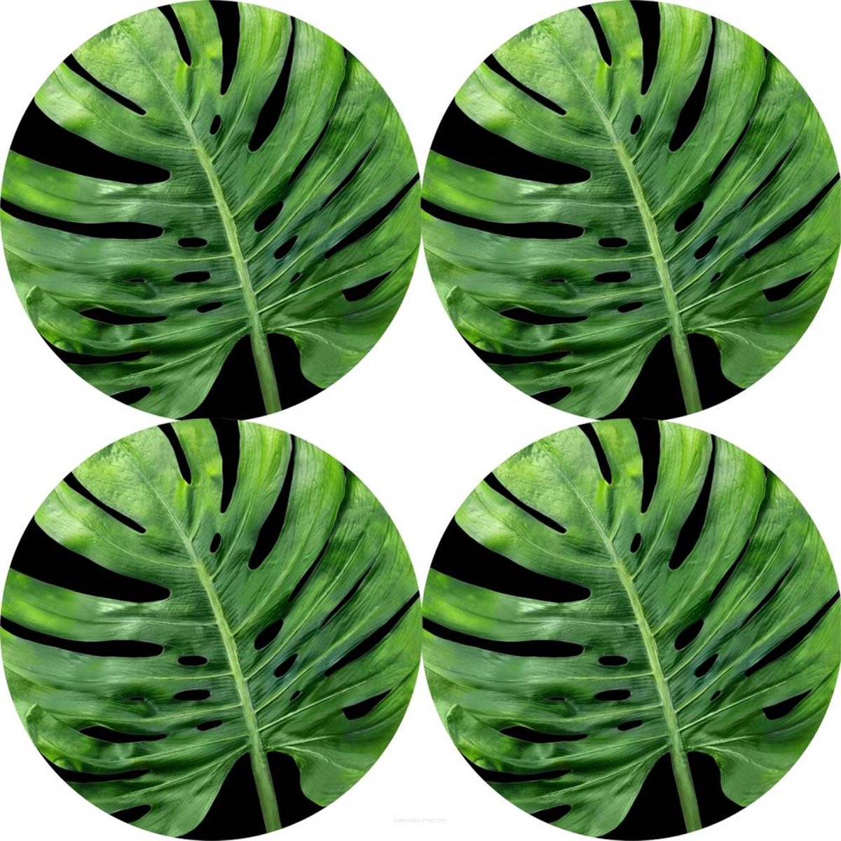 Bertoni - Placemats - tafelmatten set van 4 stuks - rond - 33 cm - groen met zwart