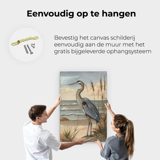 Artaza Peinture sur Toile Héron Bleu Debout sur la Plage - 80x120 - Groot - Photo sur Toile - Impression sur Toile