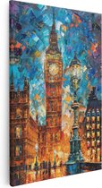 Artaza Canvas Schilderij Kunstwerk van de Big Ben 's Nachts - 80x120 - Groot - Foto Op Canvas - Canvas Print