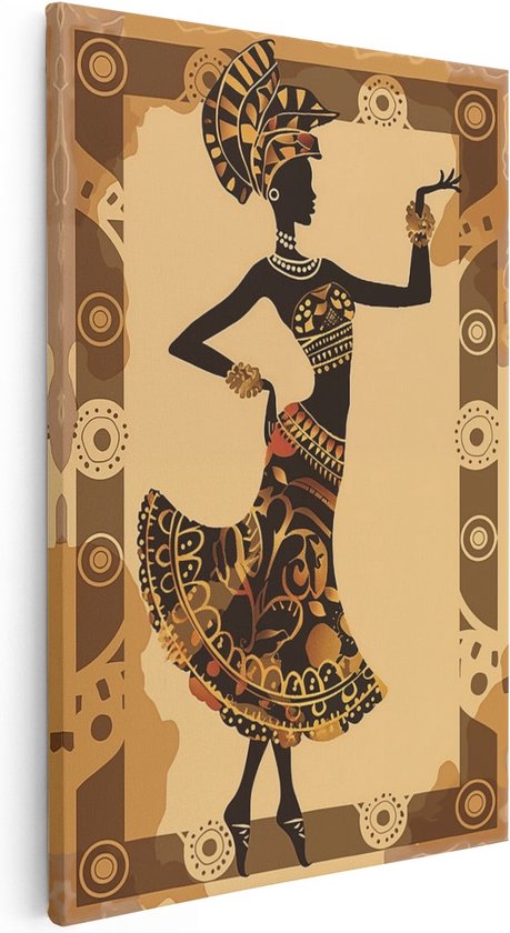 Artaza Canvas Schilderij Vrouw in een Afrikaanse Jurk Danst in een Frame - 60x90 - Muurdecoratie - Foto Op Canvas - Canvas Print