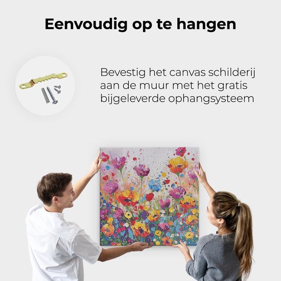 Artaza Peinture sur toile Fleurs colorées dans un champ – 80 x 80 – Groot – Photo sur toile – Impression sur toile