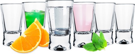 Glasmark Shotglaasjes/borrelglazen Krosno - transparant glas - 6x stuks - 25 ml - shotjes