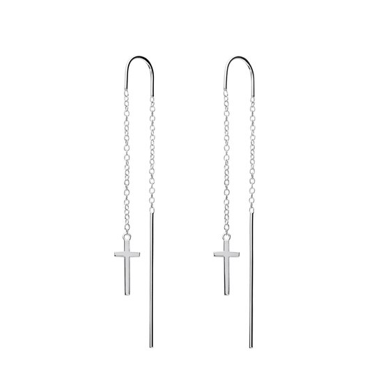 Lucardi Dames Zilveren doortrek oorbellen kruis - Oorbellen - 925 Zilver - Zilverkleurig