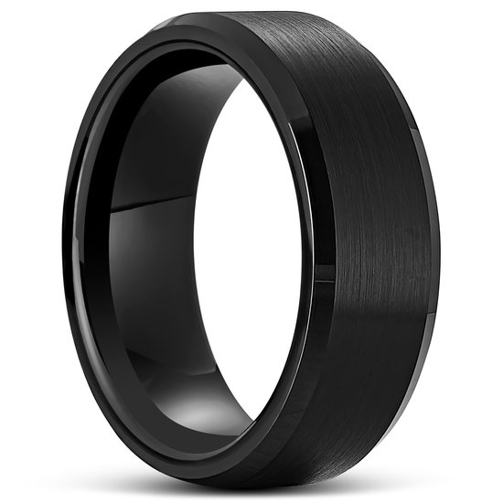Terra | 8 mm Zwarte Wolfraam Ring met Afgeschuinde Rand