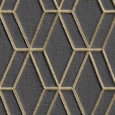 DUTCH WALLCOVERINGS Behang Hexagonal zwart en goudkleurig