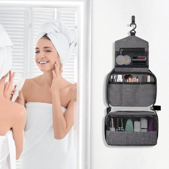LOVEVOOK Toilettas voor dames, waterdicht, om op te hangen, opvouwbare toilettas, grote make-uptas, groot, met 360 graden draaibare haak, waszak voor dames, roze, M-Update