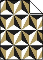 Proefstaal ESTAhome behangpapier grafisch motief glanzend goud, wit en zwart - 139118 - 26,5 x 21 cm