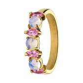 Lucardi - Dames Stalen goldplated vintage ring met opaal en roze zirkonia - Ring - Staal - Goudkleurig - 19 / 60 mm