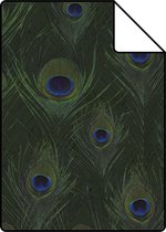 Proefstaal Origin Wallcoverings eco-texture vliesbehang pauwenveren mosgroen - 347765 - 26,5 x 21 cm