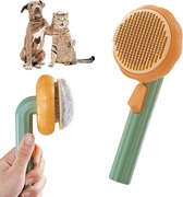 Pet brush for cats and dogs - dieren borstels Zelfreinigend - Hondenborstel - Kattenborstel - Langharig - Kortharig - Borstel Hond - Borstel hond Kat Groen oranje