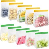 Set de 10 sacs de congélation réutilisables en silicone, sacs alimentaires à fermeture éclair de conception standard, sacs de rangement, sacs à sandwich, sacs de cuisine pour légumes, lait, collations, viande