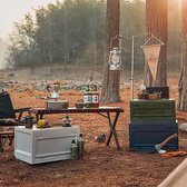 Set van 2 opbergdozen met deksel, 35 liter, campingbox met 4 wielen, kofferbak, organizer, campingaccessoires voor reizen in de open lucht, camping, familie, crèmewit