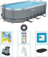 Bestway Ovaal Power Steel Zwembad - 549 x 274 x 122 - Grijs - Inclusief Pomp - Ladder - Afdekzeil Onderhoudspakket - Filter - Vloertegels