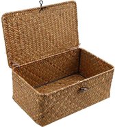 Rieten opbergmand van geweven rotan met deksels - Zeegras wasmanden - Make-up organizer voor badkamer, woonkamer of keuken (L) blanket basket