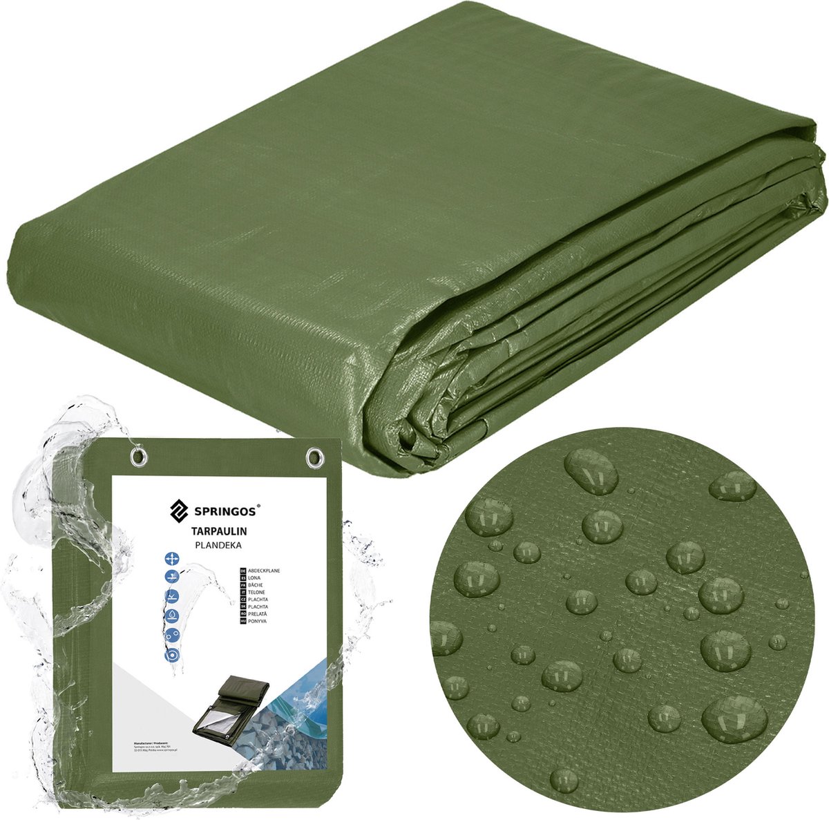 Springos Afdekzeil | Dekzeil | Zeildoek | Waterdicht | PVC | 4 x 7 m | 120 g/m2 | Groen