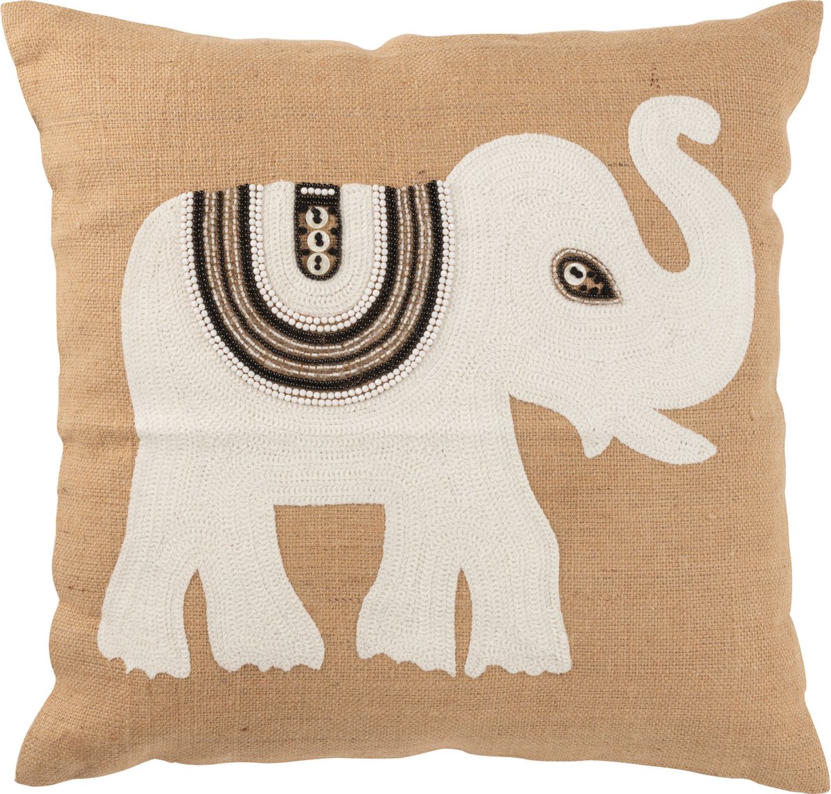 J-Line kussen Olifant - textiel - naturel/wit - large Beige
