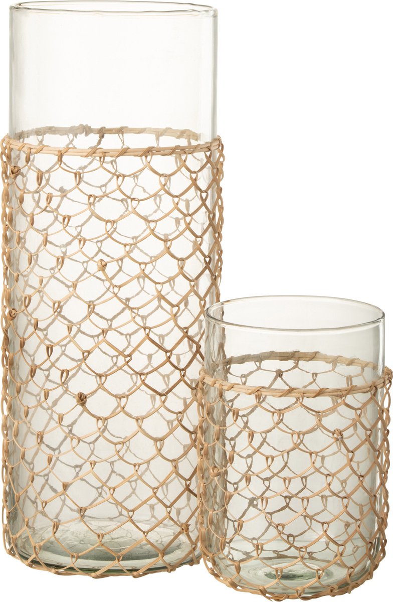 J-Line vaas Breiwerk - glas/riet - transparant - large - 42.5 cm hoog