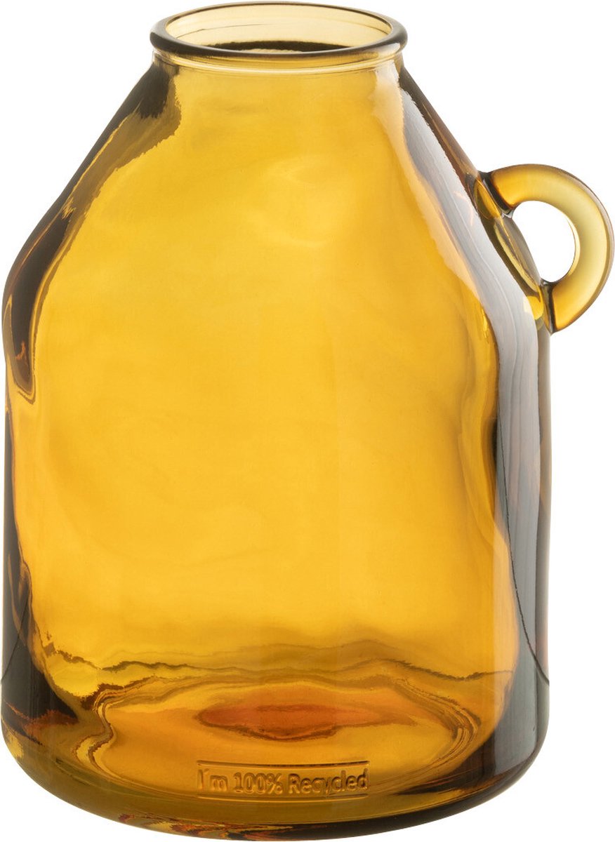 J-Line vaas Handvat Cilinder - glas - oker - small - Ø 18 cm Geel