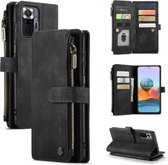 CaseMe - Telefoonhoesje geschikt voor Xiaomi Redmi Note 10 Pro / 10 Pro Max - Wallet Book Case met ritssluiting - Magneetsluiting - Zwart