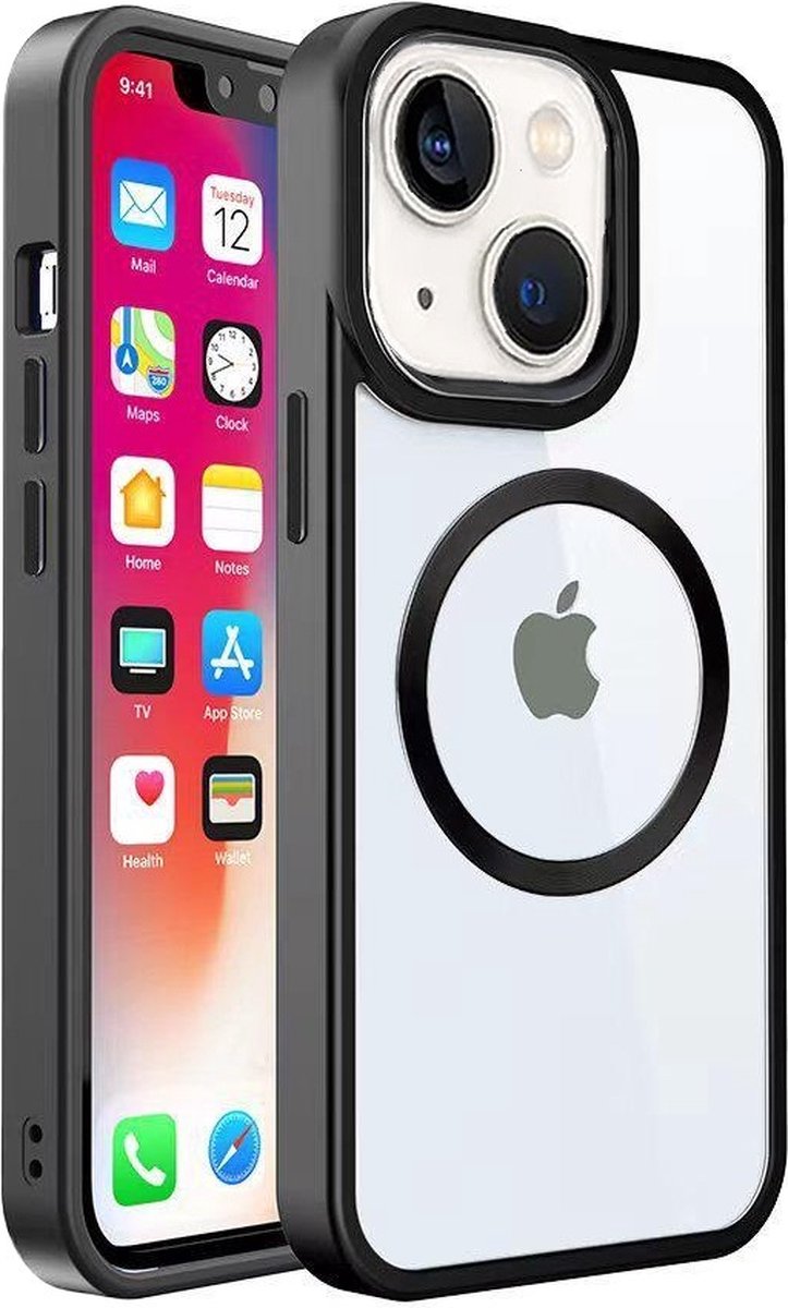 Cityhoesje - iPhone 15 Plus & 14 Plus - Backcover hoesje - Magsafe - Transparant - Zwart