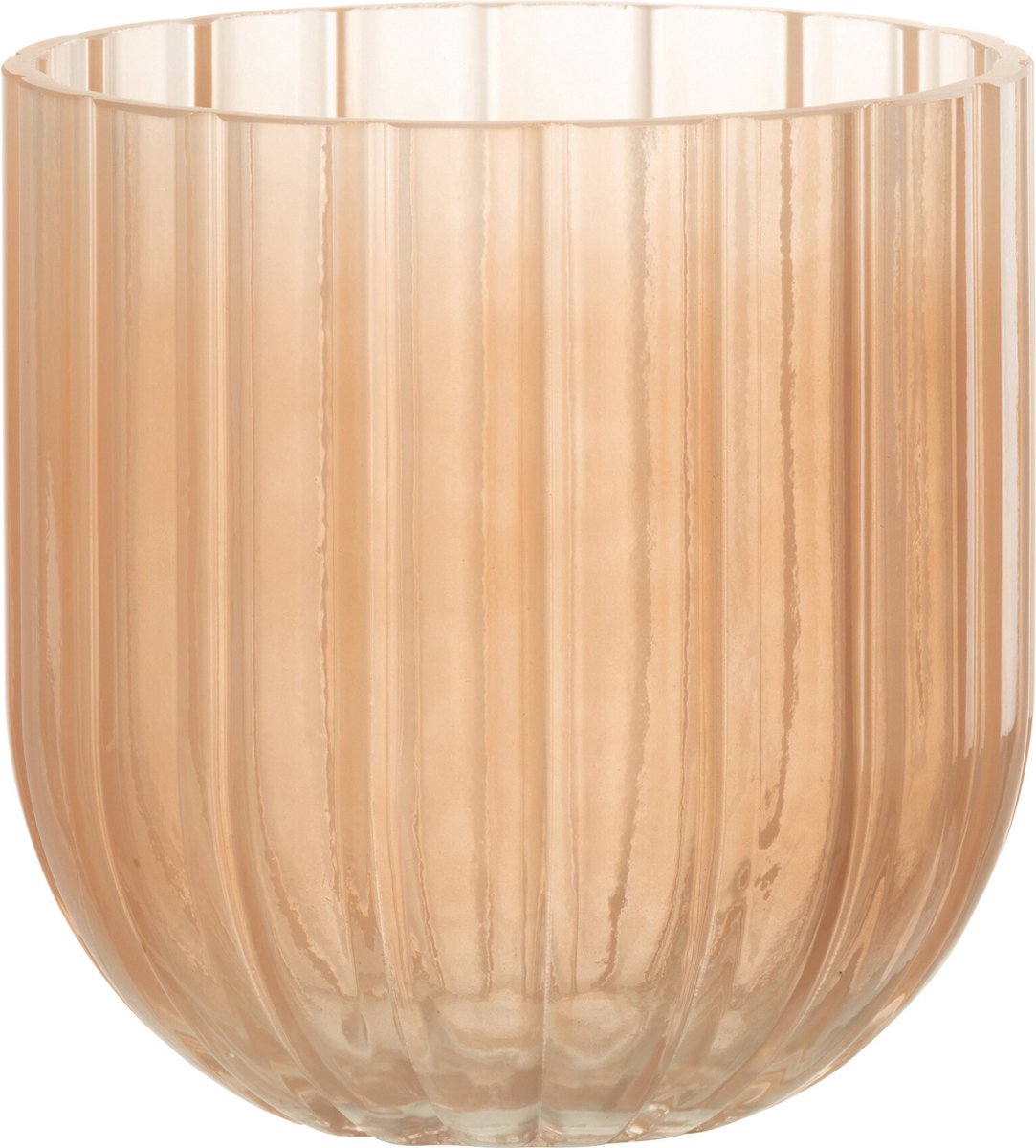 J-Line vaas Yoni Strepen - glas - transparant/perzik - small - Ø 15 cm Roze