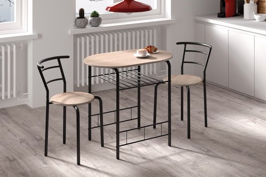 Eettafel set 'Adam' Grijs metaal Decor sonoma, Structuur metaal, zitting en blad spaanderplaat, - Top 15 mm