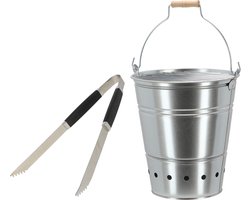 Barbecue set - houtskool BBQ emmer en tang - handig mee te nemen