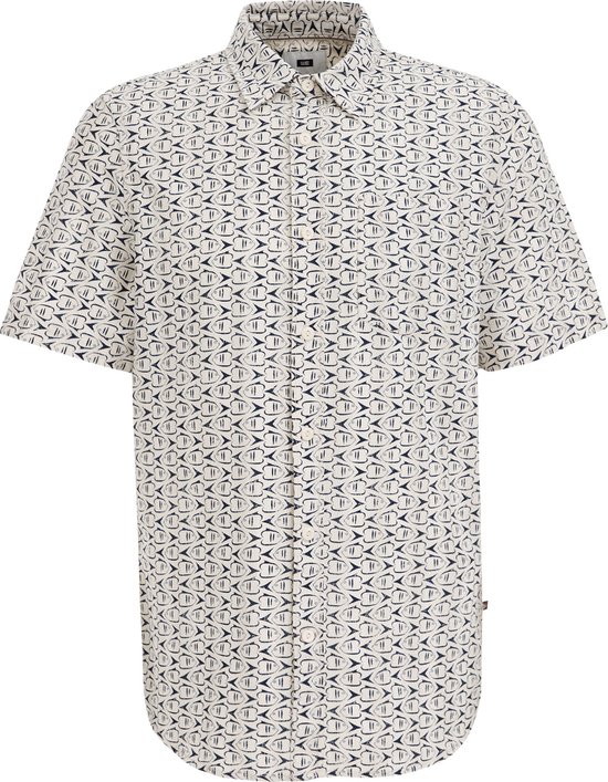 WE Fashion Heren katoenen korte mouw overhemd met structuur print bol