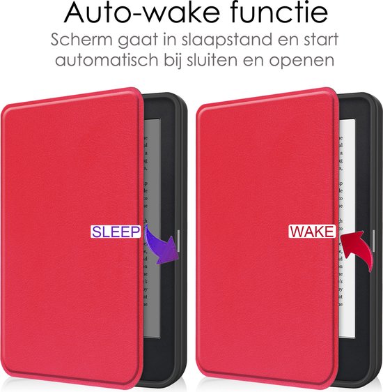 Hoes Geschikt voor Kobo Clara 2E Hoesje Bookcase Cover Book Case Hoes Sleepcover Met Screenprotector - Rood van Merkloos — afbeelding 5